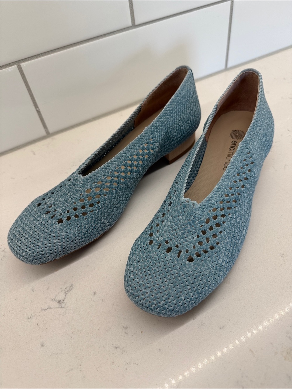 Eric Michael Light Blue Woven Comfort Ballet Flats sz 39